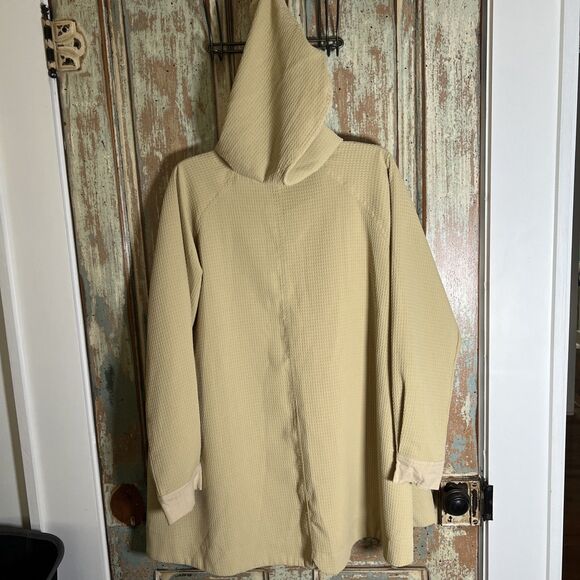 Davi & Dani Tunic V Neck With Hood Large  With Pockets Khaki/Tan/Golden - Picture 9 of 11